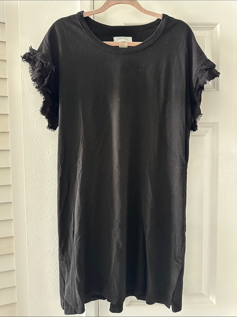 Current/Elliott Black Short Sleeve Tee Shirt Dress with Frayed Sleeves 1 S